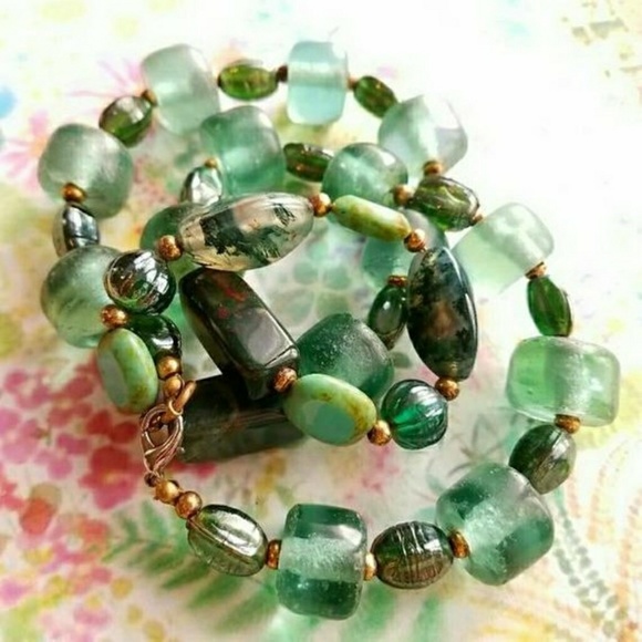 Relisted- Moss Agate sea glass necklace bead necklace - Picture 2 of 8